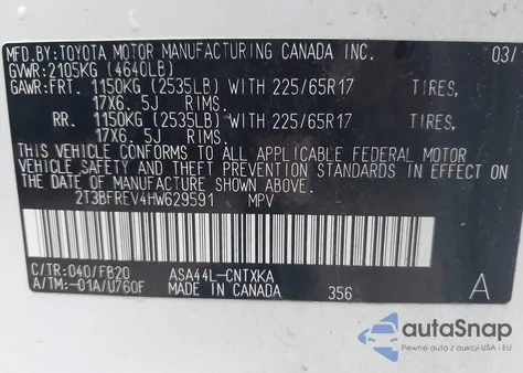 2017 Toyota Rav4 Le from USA, damaged, VIN 2T3BFREV4HW629591